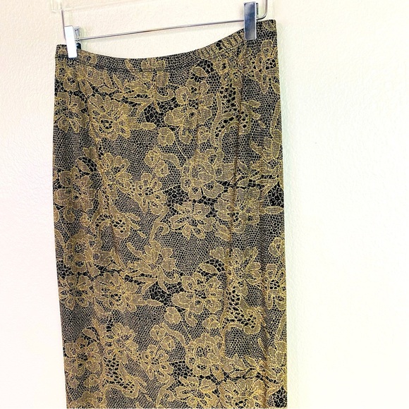 Market By Chico’s Black W/ Metallic Gold Lace Maxi Skirt Size 16 - Picture 2 of 5
